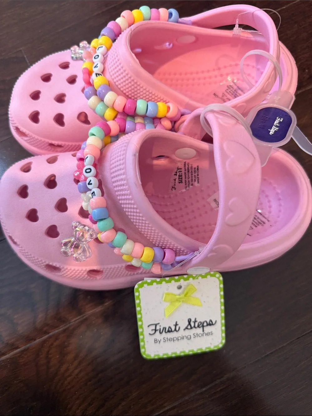 Girls Pink Heart Clog Sandals with Beaded 'LOVE' Charms